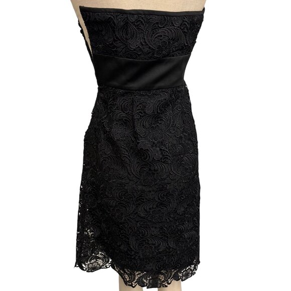 White House Black Market Strapless Black Lace Dress With Satin Bow Size 0 Made I - Picture 7 of 10